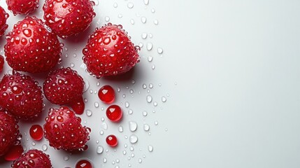 Aufkleber - Ripe raspberries glisten with water droplets, arranged on a pale surface, showcasing their sweetness and freshness in the kitchen. Generative AI