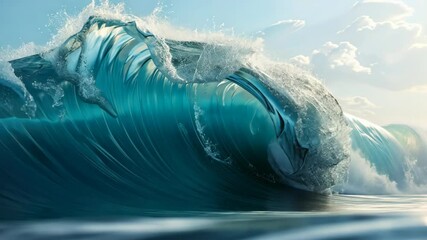 Poster - Ocean surfing wave in tube form on a sunny day with light. Hyperrealistic.
