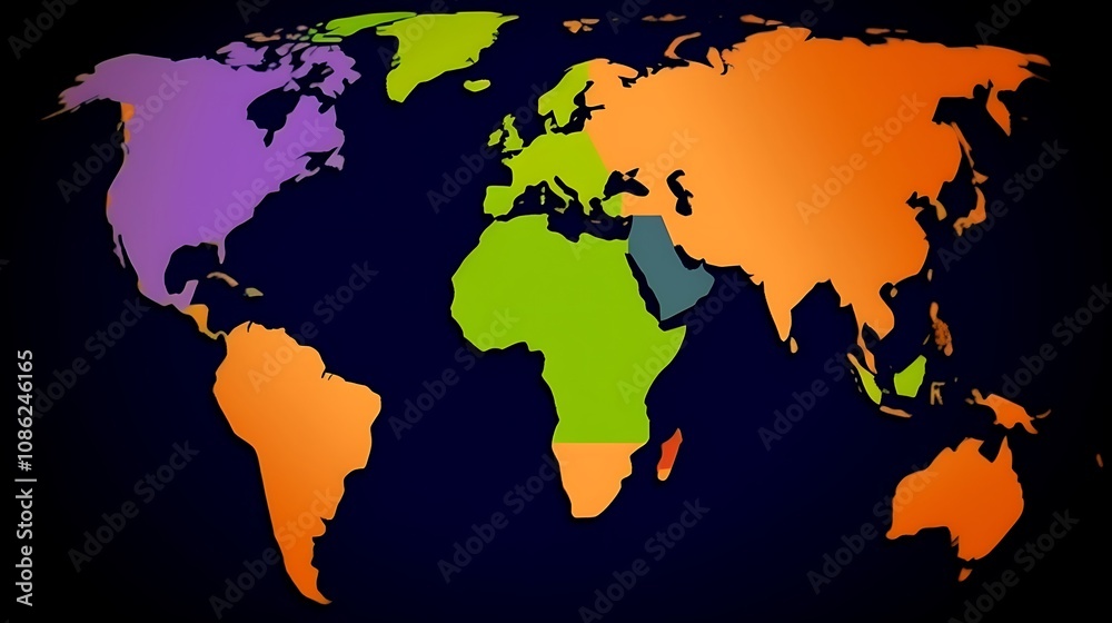 World Map Divided Into Color Coded Regions Stock Illustration | Adobe Stock