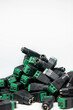 © MNPhotography - Front view Stack of DC jack connectors for CCTV isolated on white background, selective focus copy space