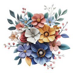 Wall Mural - PNG Vibrant floral mix with blooms and leaves