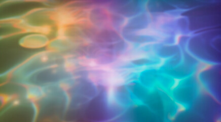 Poster - Captivating abstract illustration featuring iridescent ripples in soft hues of blue, pink and rainbow colors. The design evokes a dreamy, fluid, and ethereal underwater atmosphere.