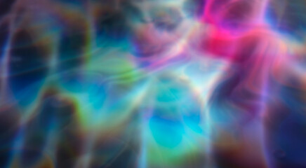 Poster - Captivating abstract illustration featuring iridescent ripples and overlapping bubbles in soft hues of blue, rainbow, and white. The design evokes a dreamy, fluid, and ethereal underwater atmosphere.
