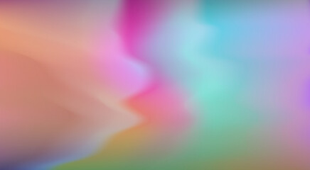 Fototapete - Soft and dreamy abstract illustration with pastel hues of pink, peach, blue, and green blending seamlessly. The fluid, wavy gradients create a calming and ethereal visual appeal.
