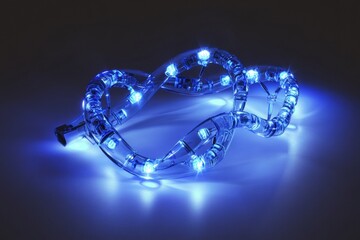 Leinwandbilder - A luminous blue representation of DNA is artistically arranged on a dark background, showcasing its intricate helical shape and design. Generative AI