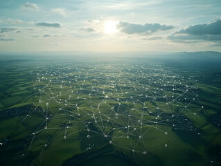 Illustration of Network Connectivity Over Green Landscape