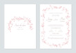 © momosama - Wedding invitation template set of delicate pink flowers and vines on a white background, creating a romantic and vintage feel