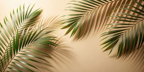 Wall Mural - Palm leaves shadow on beige background, freeze motion, palm leaves, shadow, beige, background, nature, tropical, sunlight