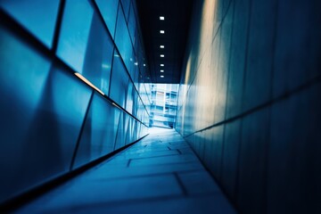 Poster - A narrow hallway with tiled walls and a bright light at the end.