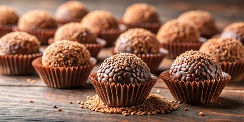 Sticker - Delicious Brigadeiro chocolate truffles with granulated chocolate topping, Brazilian, sweet, dessert, cocoa, confectionery