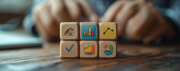 Aufkleber - Hands holding wooden blocks with icons related to accounting