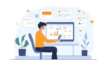 Poster - User managing digital documents on laptop interface, icons representing text, images, and data points, sleek design, generative AI technology focus
