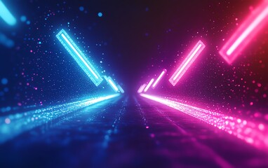 Aufkleber - Neon blue and purple arrows pointing left and right on a dark background, glowing with a vibrant generative AI effect