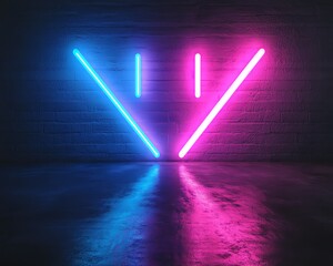 Poster - Two neon arrows pointing left and right, blue light on one arrow and purple light on the other, dark background, generative AI neon design