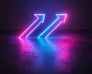 Aufkleber - Two vibrant neon arrows, blue and purple, pointing left and right on a dark background, generative AI neon light design