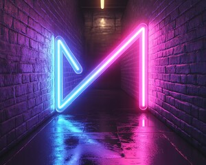 Aufkleber - Two vibrant neon arrows, blue and purple, pointing left and right on a dark background, generative AI neon light design