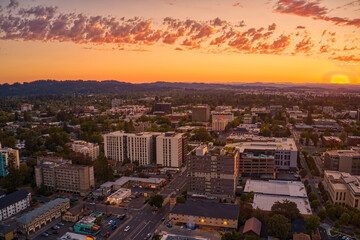 Wall Mural - Aerial View of Eugene, Oregon Skyline at Sunset