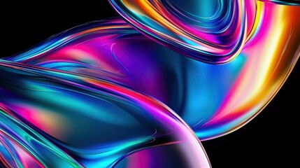 Aufkleber - A vibrant, abstract swirl of iridescent colors on a black background, creating a dynamic and fluid visual experience.