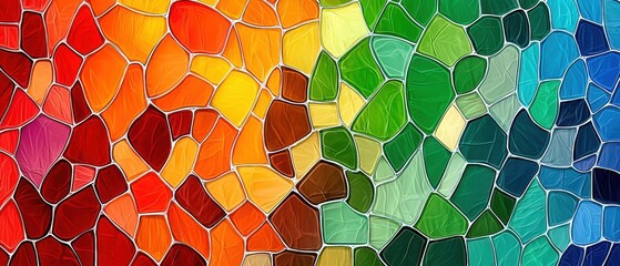 Aufkleber - A vibrant mosaic design featuring a spectrum of colors, transitioning from warm reds and oranges to cool greens and blues.