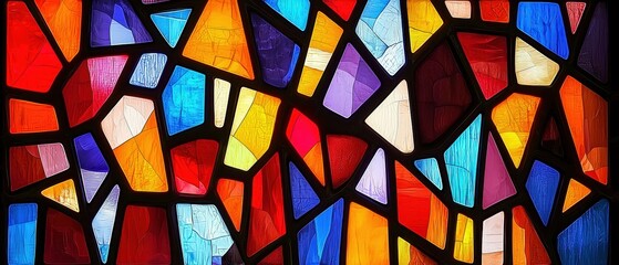 Poster - A vibrant stained-glass design featuring a mix of colorful triangular and irregular shapes, creating a striking pattern.