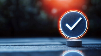 Neon circle with check display..