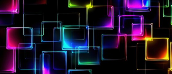 Aufkleber - A vibrant, abstract design featuring colorful, glowing squares against a black background, creating a modern and dynamic aesthetic.