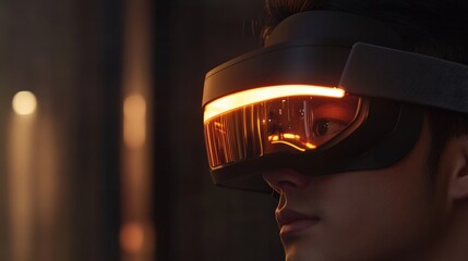 Poster - Picture a virtual reality headset glowing as a user immerses themselves in a 3D world.