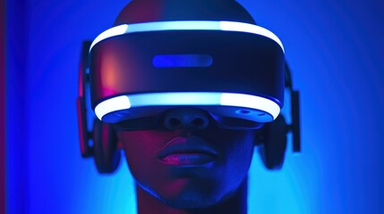 Poster - Picture a virtual reality headset glowing as a user immerses themselves in a 3D world.