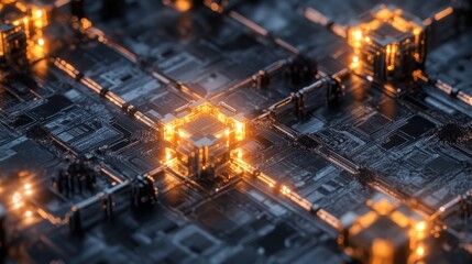 Aufkleber - Quantum chip arrays connected with superconducting circuits, showing the advanced tech used to harness quantum mechanics in computing