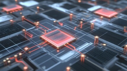 Aufkleber - Quantum chip arrays connected with superconducting circuits, showing the advanced tech used to harness quantum mechanics in computing