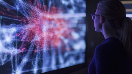Fototapete - quantum entanglement demonstrated on a screen, visualizing how particles in a quantum computer are i