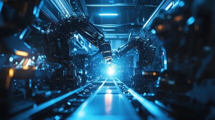 Aufkleber - Robotic welding machinery assembling automotive frames, showing the accuracy and consistency of automated systems