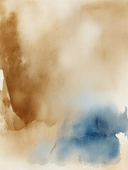 Poster - Delicate watercolor textures showcase a harmonious blend of earthy browns and calming blues, perfect for creative projects and designs. Generative AI
