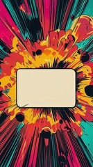 Aufkleber - A colorful explosion design featuring vibrant red, yellow, and teal hues, centered around a blank white space for user customization.