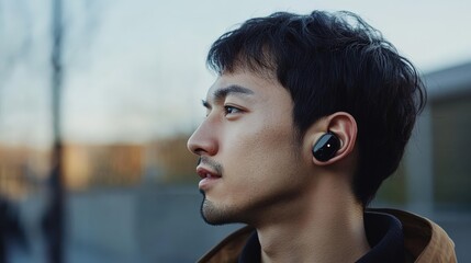 Aufkleber - The earphones are ready for use, plugged into a phone and offering a premium listening experience