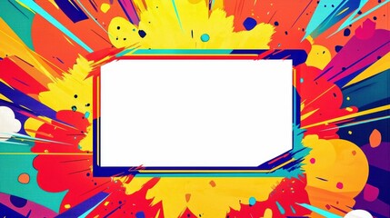 Aufkleber - A vibrant, colorful explosion of paint and shapes surrounding a blank white space, ideal for artistic presentations or creative designs.