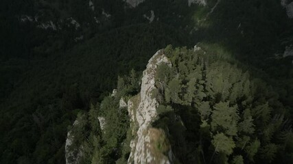 Wall Mural - Fast aerial straight down Drone shot revealing beautiful rocky mountains in Slovakia