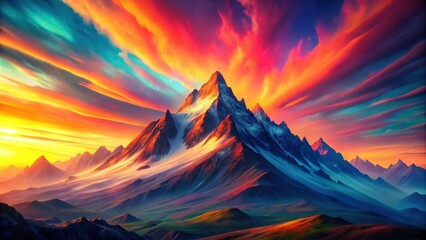 Wall Mural - vibrant abstract mountain at sunset with bold colors and dynamic shapes, sunset, abstract, vibrant, 