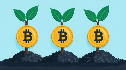 Wall Mural - Conceptual Illustration of Bitcoin Investment Growth Depicted with  and Tree, Symbolizing Wealth and Profit in Modern Financial Ecosystem