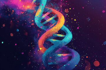 Poster - A colorful representation of DNA in a cosmic background, symbolizing life and genetics.
