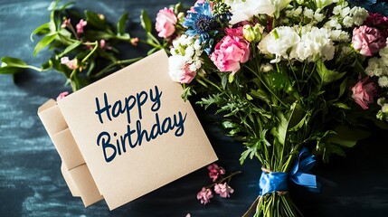  Happy Birthday Card and Flower Bouquet