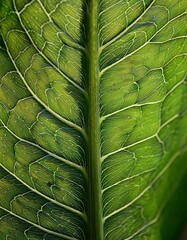 Canvas Print - Intricate details of a vibrant green leaf, showcasing nature's artistry.