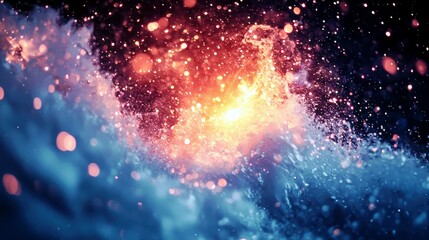 Poster - Dynamic Water Splash with Stunning Light Reflections Creating an Ethereal and Dreamlike Atmosphere in an Ocean Scene at Night