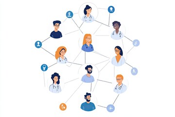 Wall Mural - Illustration of online network of physicians in a network 