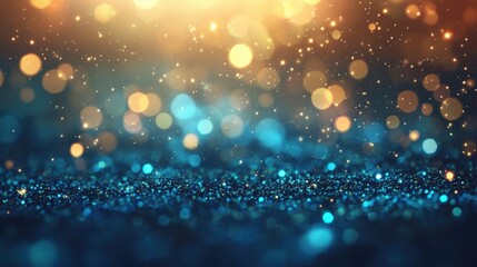 Canvas Print - Glitter particles shimmer in blue and gold hues, creating a captivating effect during a celebratory evening, evoking a sense of wonder