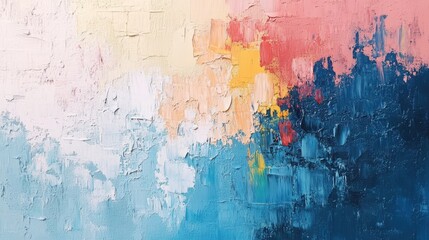 Poster - A thick impasto painting showcases vibrant colors ranging from pink to blue, creating a dynamic and textured visual experience