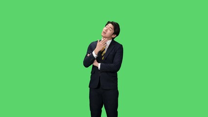 Leinwandbilder - 悩ましく考える男性ビジネスパーソン　クロマキー合成用グリーンバック映像