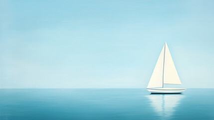  Solitude at Sea: A sailboat glides serenely across a tranquil expanse of turquoise water under a clear, pale blue sky.  A minimalist seascape evoking peace and freedom. 