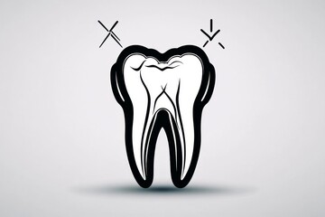 Leinwandbilder - Simple line art of dental X-ray showing a single tooth and its root structure