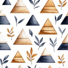 Wall Mural - Watercolor style, seamless pattern, pyramids, isolated on white background.